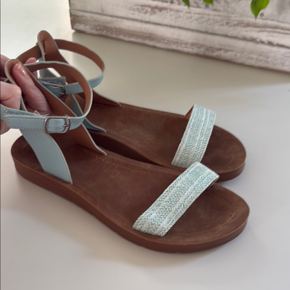 Blue and Brown Sandals with Contoured Footbed